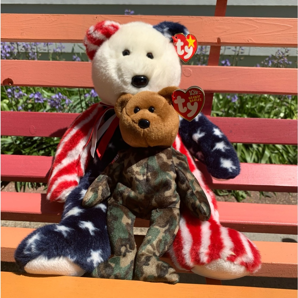 Ty‎ Bundle of 2️⃣ Patriotic Bears 🇺🇸🐻 Spangle Beanie Buddy + Hero Beanie Baby